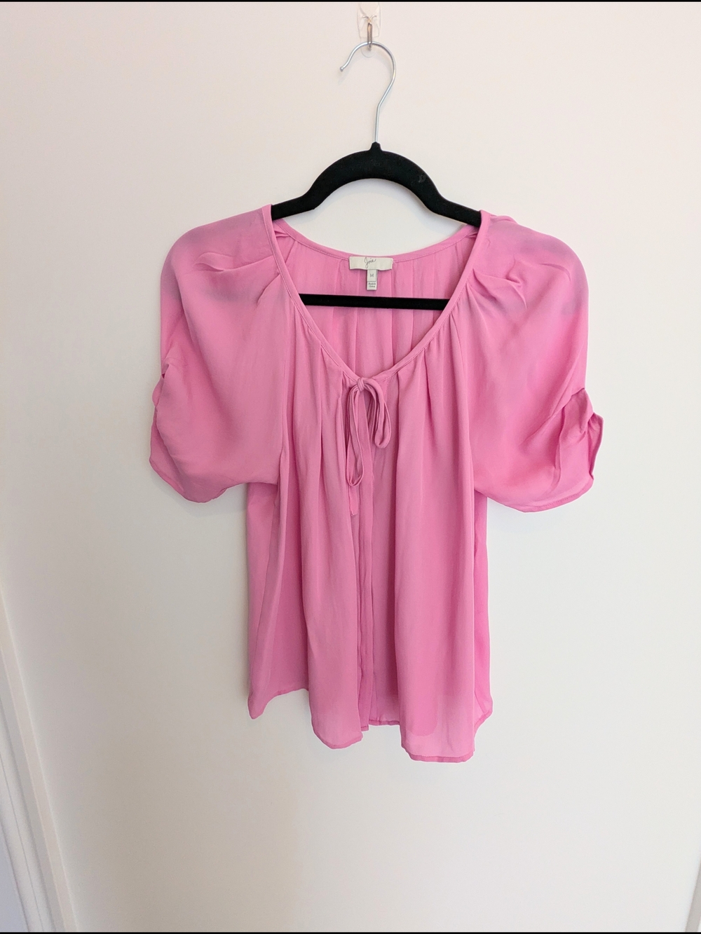 Joie Feminine Pink Tie-Neck Blouse